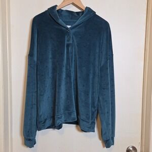 Teal Carole Hochman Velour Hoodie XL Soft Pullover Lounge Sweatshirt